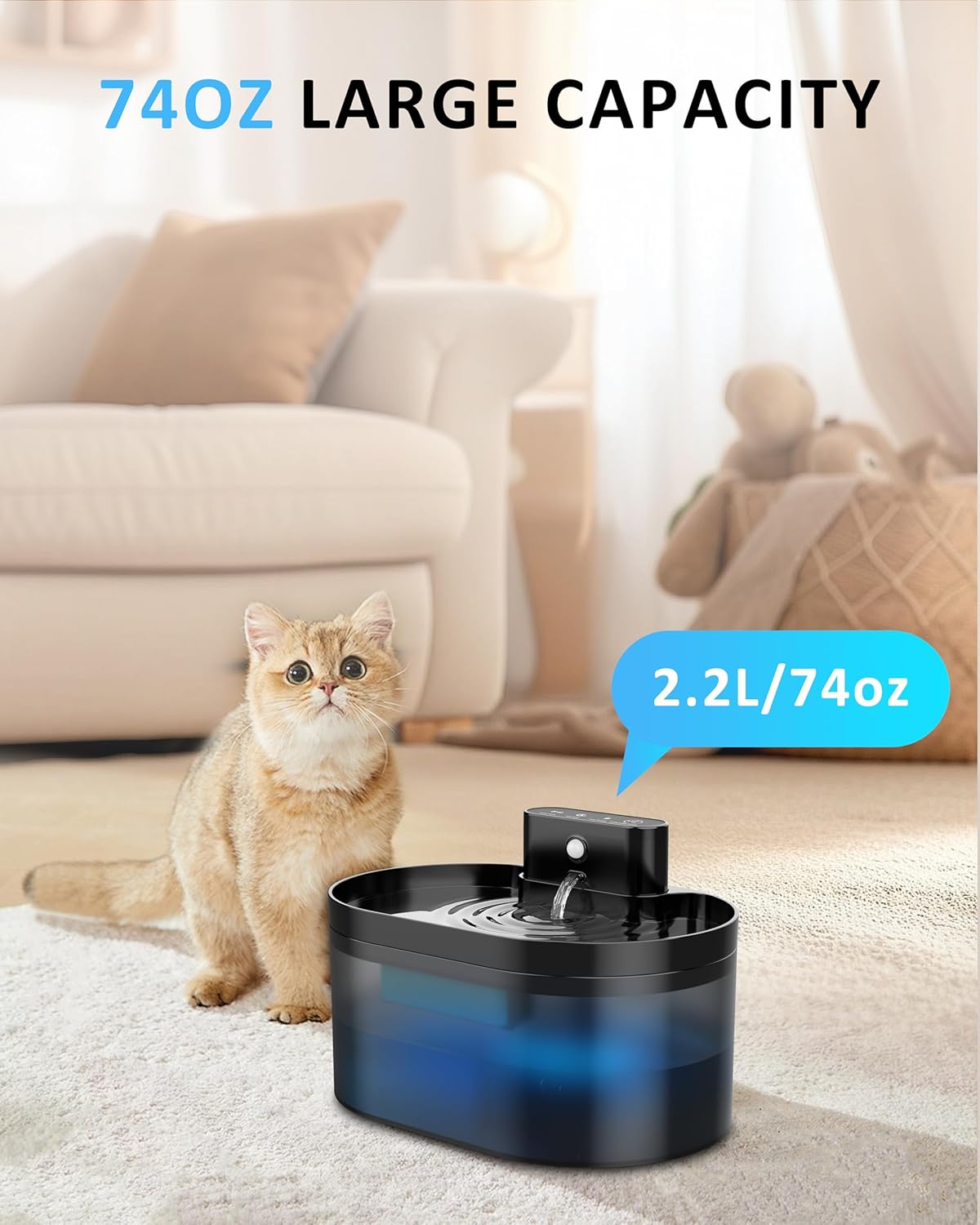 Automatic Wireless Cat Water Fountain Dispenser with Motion Sensor (74Oz/2.2L)