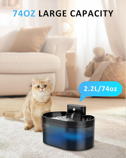 Automatic Wireless Cat Water Fountain Dispenser with Motion Sensor (74Oz/2.2L)