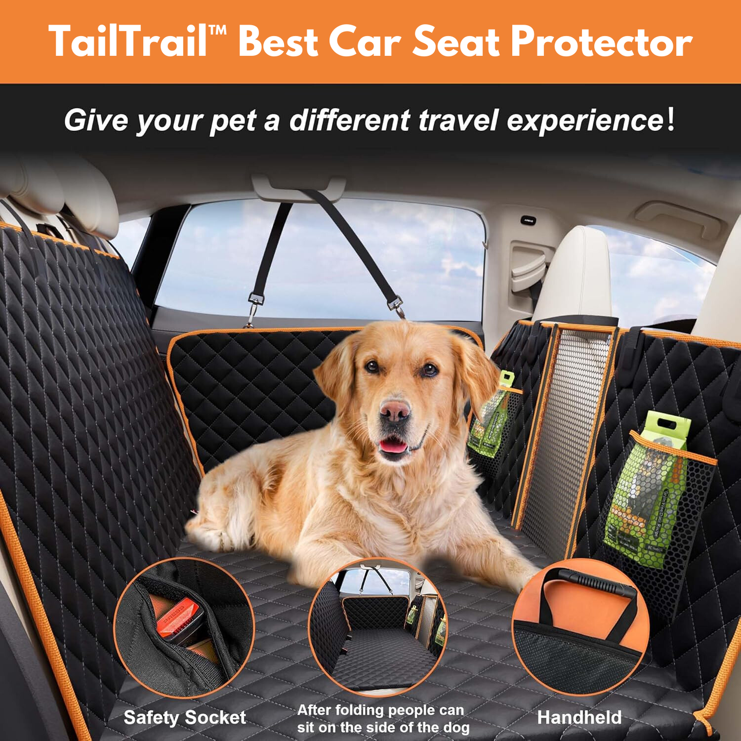 TailTrail™ - Hard Bottom Car Seat Cover for Dogs