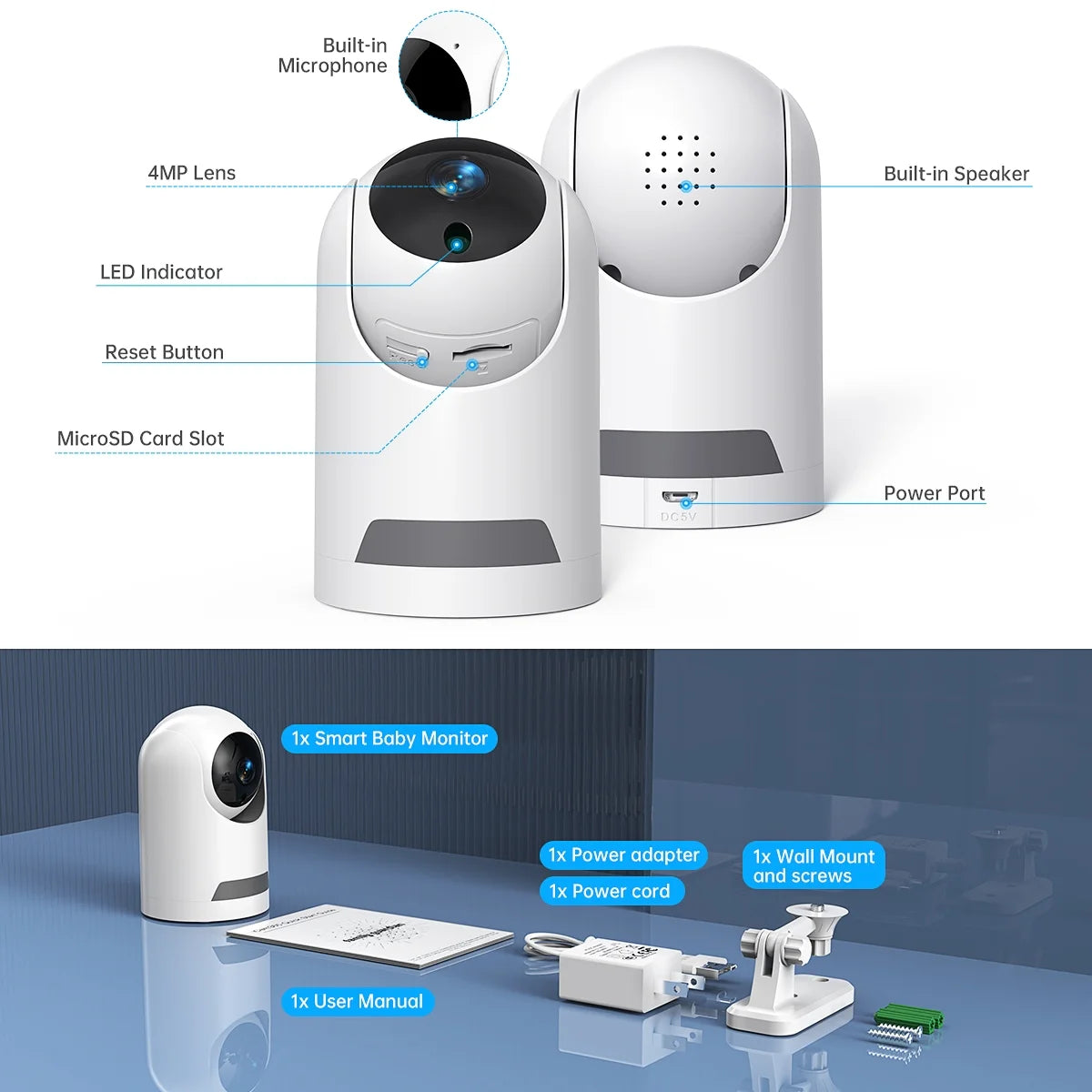 360° Pet Security Camera with 2k Resolution and Two-Way Audio